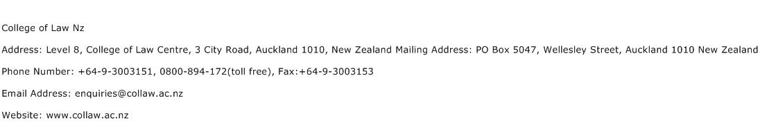 College of Law Nz Address Contact Number
