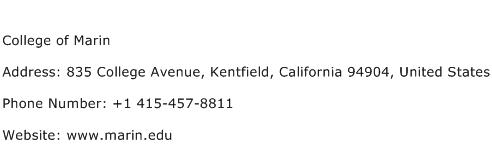 College of Marin Address Contact Number