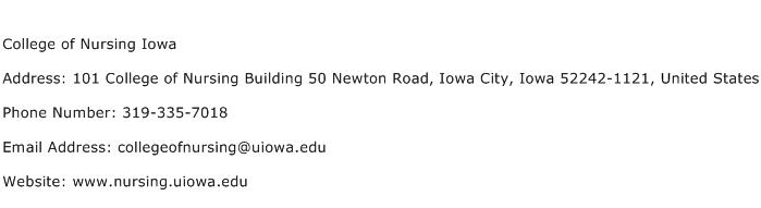 College of Nursing Iowa Address Contact Number