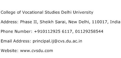 College of Vocational Studies Delhi University Address Contact Number