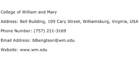 College of William and Mary Address Contact Number