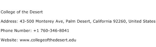 College of the Desert Address Contact Number