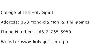 College of the Holy Spirit Address Contact Number