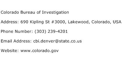 Colorado Bureau of Investigation Address Contact Number