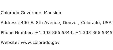 Colorado Governors Mansion Address Contact Number