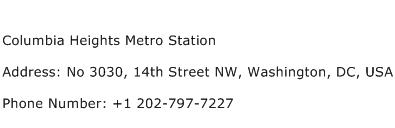 Columbia Heights Metro Station Address Contact Number