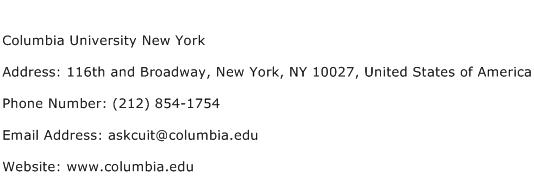 Columbia University New York Address Contact Number