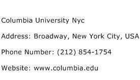 Columbia University Nyc Address Contact Number