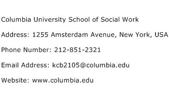 Columbia University School of Social Work Address Contact Number
