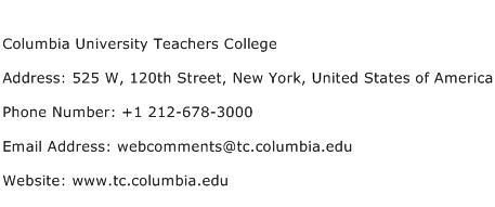 Columbia University Teachers College Address Contact Number