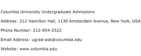 Columbia University Undergraduate Admissions Address Contact Number