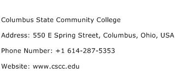 Columbus State Community College Address Contact Number
