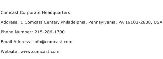 Comcast Corporate Headquarters Address Contact Number