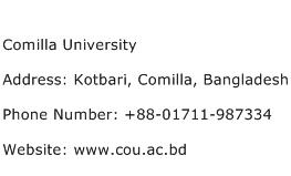 Comilla University Address Contact Number