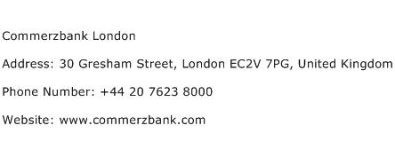 Commerzbank London Address Contact Number