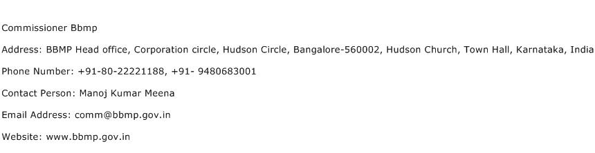 Commissioner Bbmp Address Contact Number