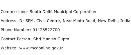 Commissioner South Delhi Municipal Corporation Address Contact Number