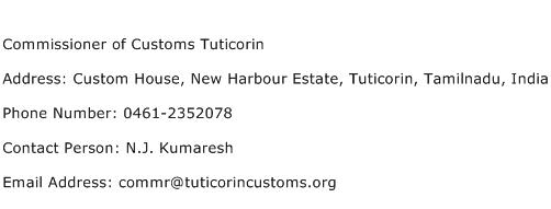 Commissioner of Customs Tuticorin Address Contact Number