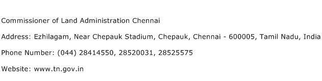 Commissioner of Land Administration Chennai Address Contact Number