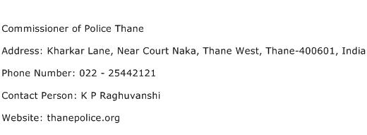 Commissioner of Police Thane Address Contact Number