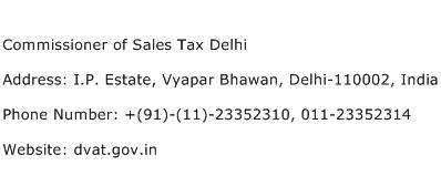 Commissioner of Sales Tax Delhi Address Contact Number