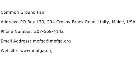 Common Ground Fair Address Contact Number