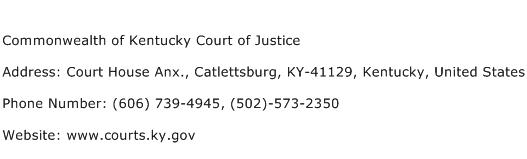 Commonwealth of Kentucky Court of Justice Address Contact Number