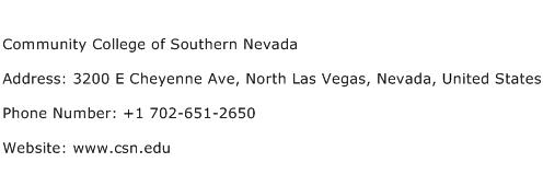 Community College of Southern Nevada Address Contact Number