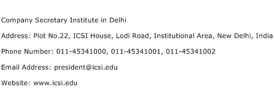 Company Secretary Institute in Delhi Address Contact Number