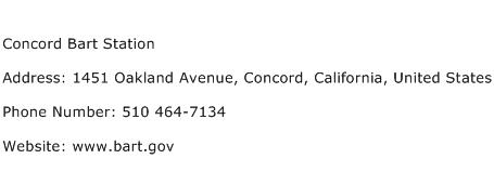 Concord Bart Station Address Contact Number