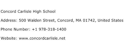 Concord Carlisle High School Address Contact Number