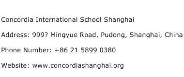 Concordia International School Shanghai Address Contact Number