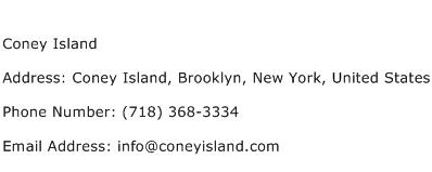 Coney Island Address Contact Number