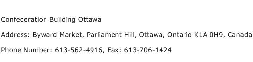 Confederation Building Ottawa Address Contact Number