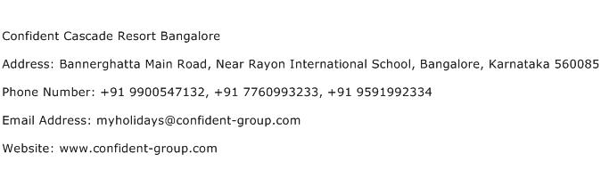 Confident Cascade Resort Bangalore Address Contact Number
