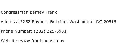 Congressman Barney Frank Address Contact Number