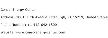 Consol Energy Center Address Contact Number