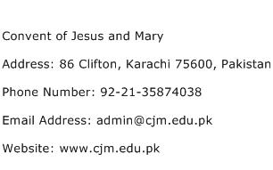 Convent of Jesus and Mary Address Contact Number