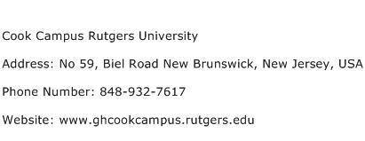 Cook Campus Rutgers University Address Contact Number