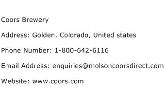Coors Brewery Address Contact Number