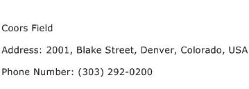 Coors Field Address Contact Number