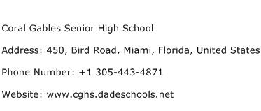 Coral Gables Senior High School Address Contact Number