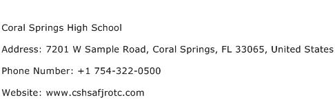 Coral Springs High School Address Contact Number