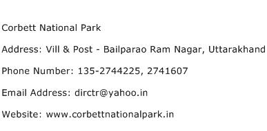 Corbett National Park Address Contact Number