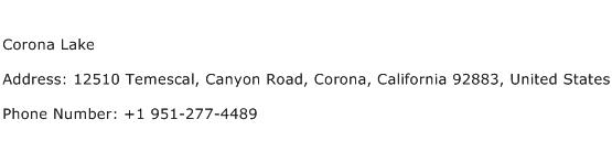 Corona Lake Address Contact Number