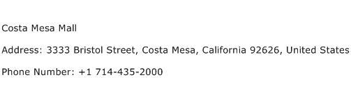 Costa Mesa Mall Address Contact Number