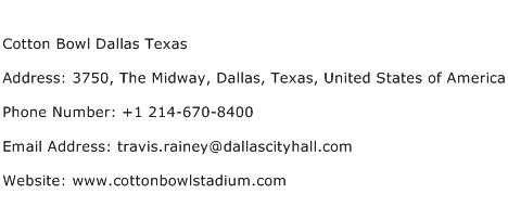 Cotton Bowl Dallas Texas Address Contact Number