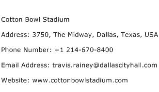 Cotton Bowl Stadium Address Contact Number