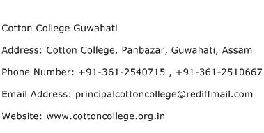 Cotton College Guwahati Address Contact Number