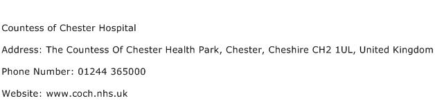 Countess of Chester Hospital Address Contact Number